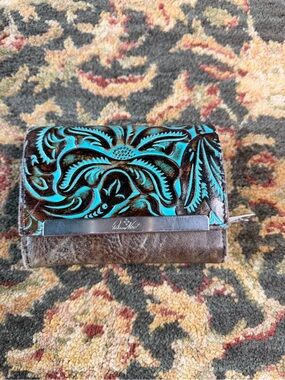 Turquoise Tooled Leather Wallet with Metal Accent Patricia Nash